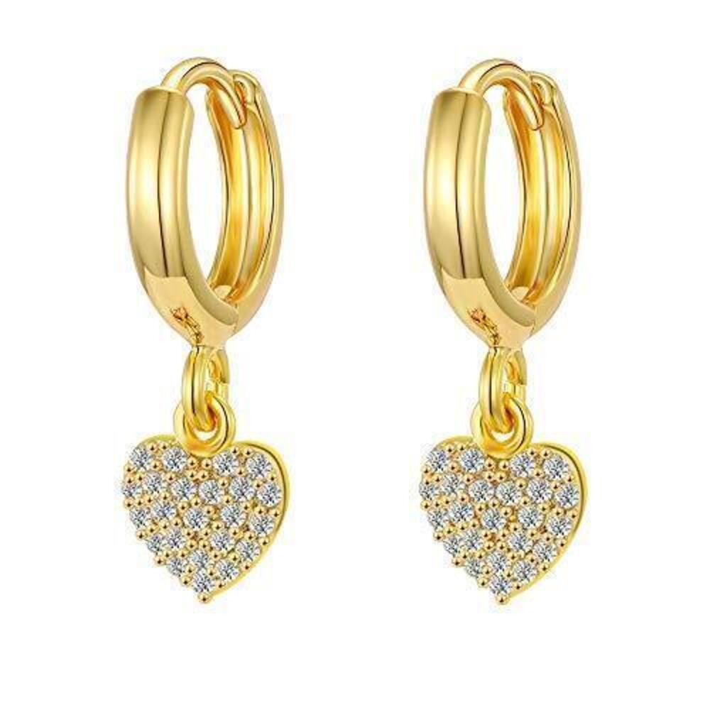 3121 Asymmetric Heart Huggie Hoop Earrings Zircon 18K Gold Plated Vintage